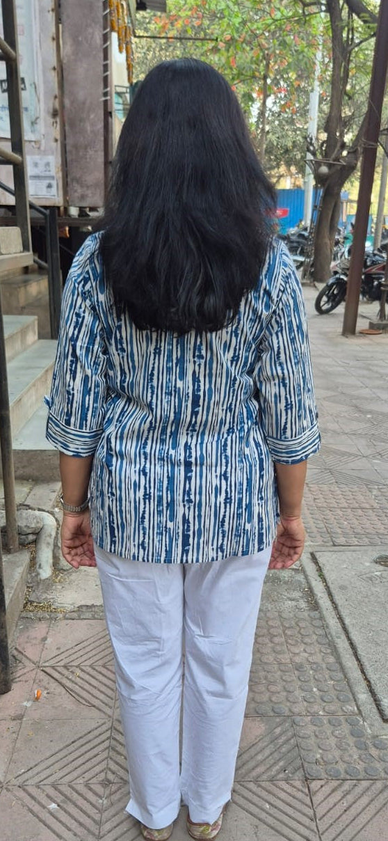 Blue Cotton Ajrakh Short Top
