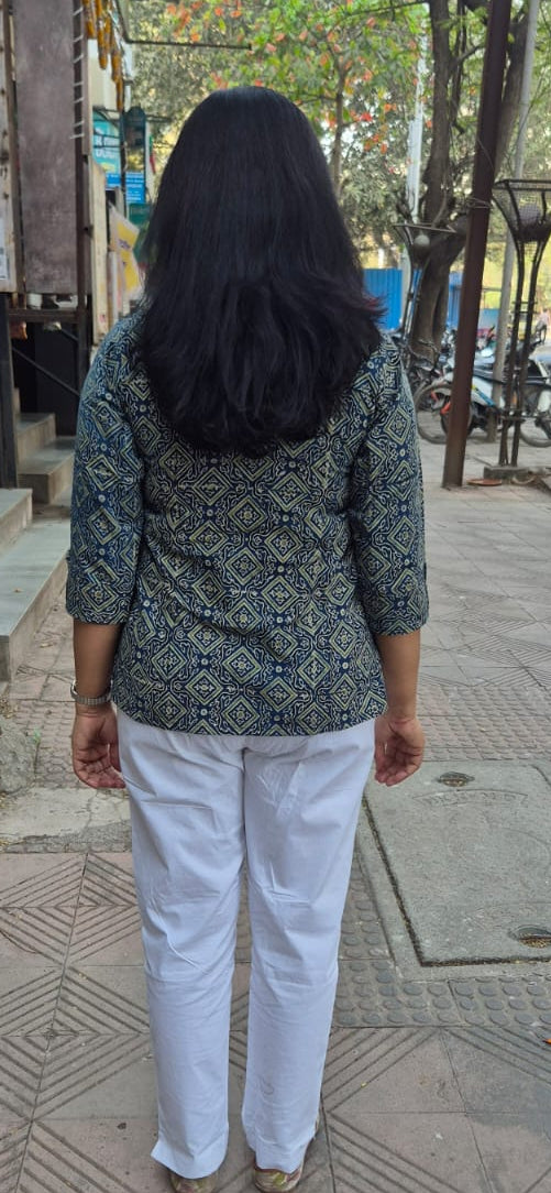 Indigo Cotton Ajrakh Short Top
