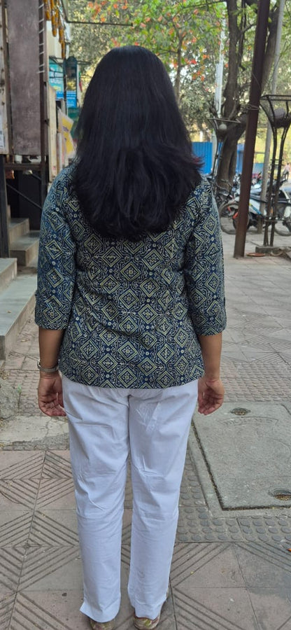 Indigo Cotton Ajrakh Short Top