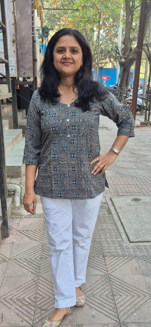 Indigo Cotton Ajrakh Short Top
