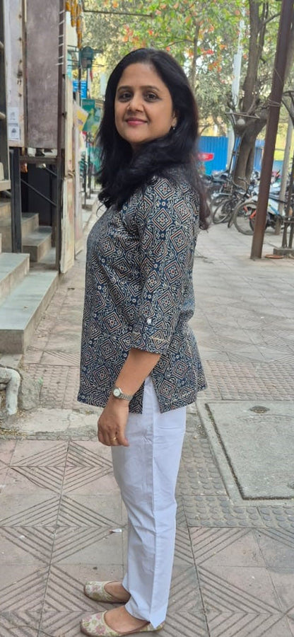 Indigo Cotton Ajrakh Short Top