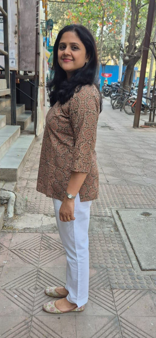 Brown Cotton Ajrakh Short Top