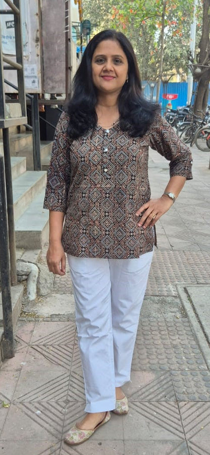 Black Cotton Ajrakh Short Top