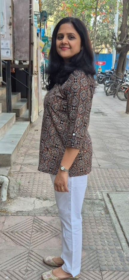 Black Cotton Ajrakh Short Top