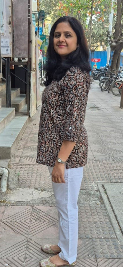 Black Cotton Ajrakh Short Top