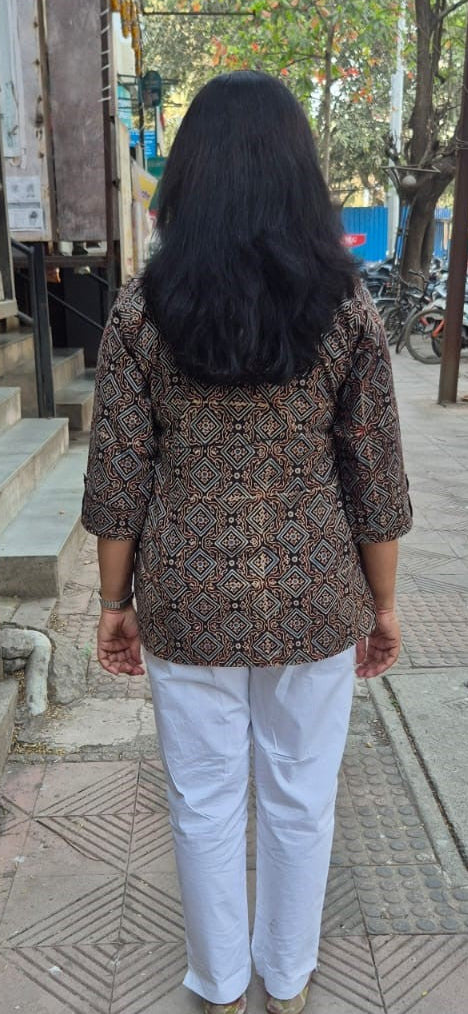 Black Cotton Ajrakh Short Top