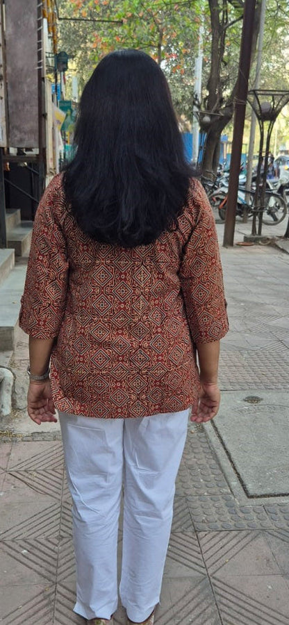 Maroon Cotton Ajrakh Short Top