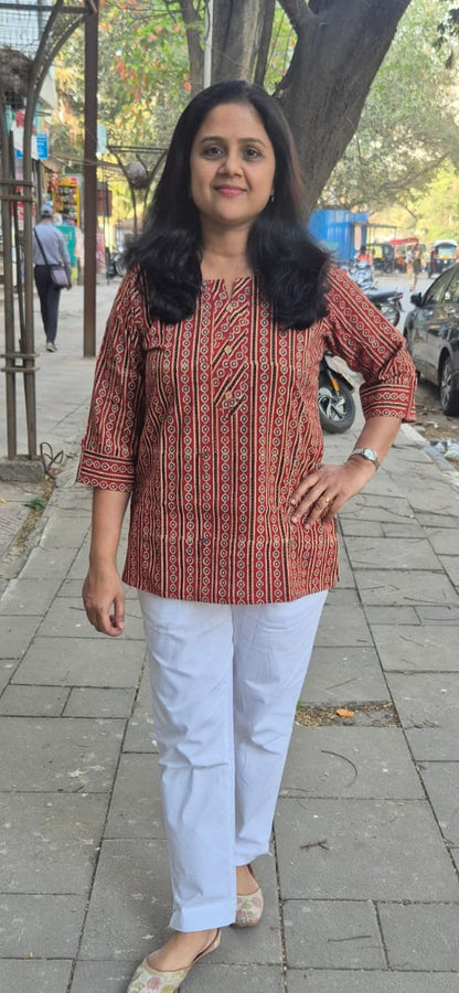 Maroon Cotton Ajrakh Short Top