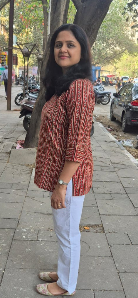 Maroon Cotton Ajrakh Short Top