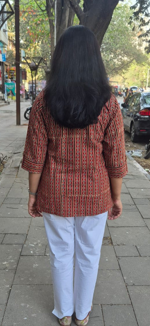Maroon Cotton Ajrakh Short Top