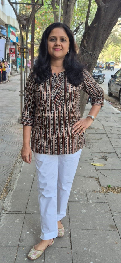 Black Cotton Ajrakh Short Top