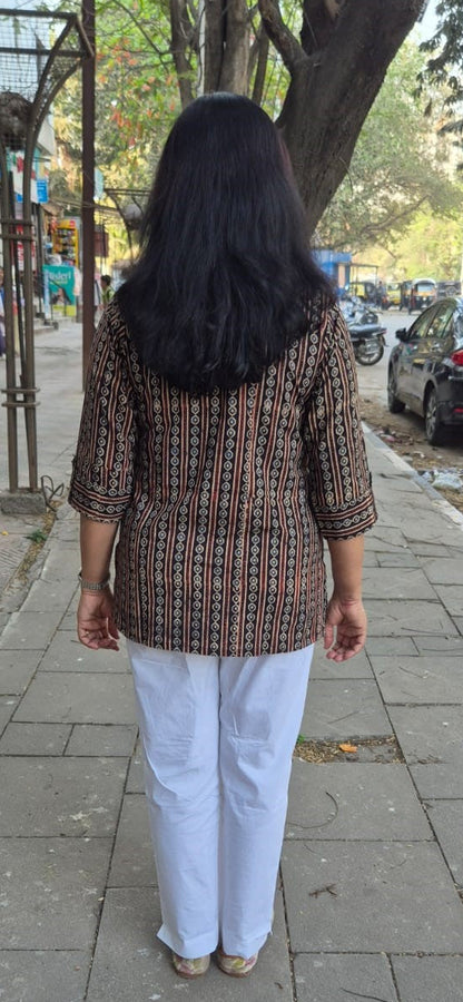 Black Cotton Ajrakh Short Top