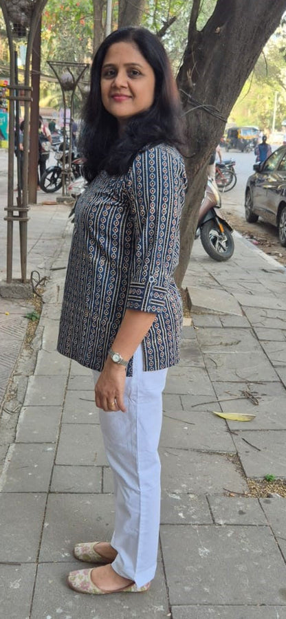 Indigo Cotton Ajrakh Short Top