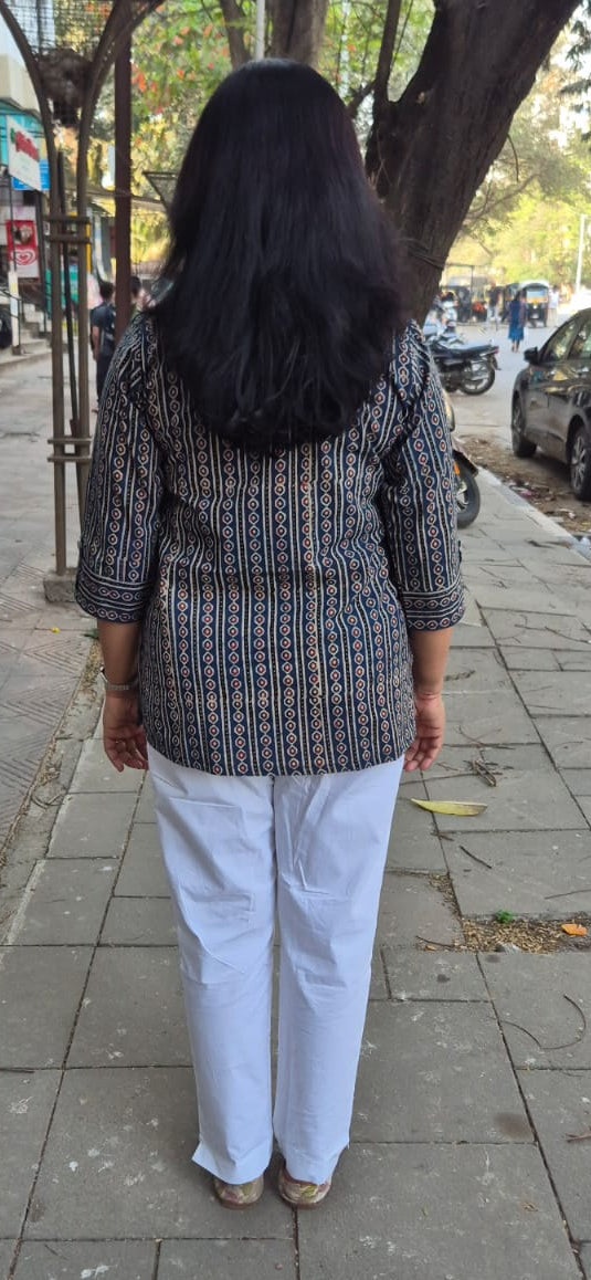Indigo Cotton Ajrakh Short Top