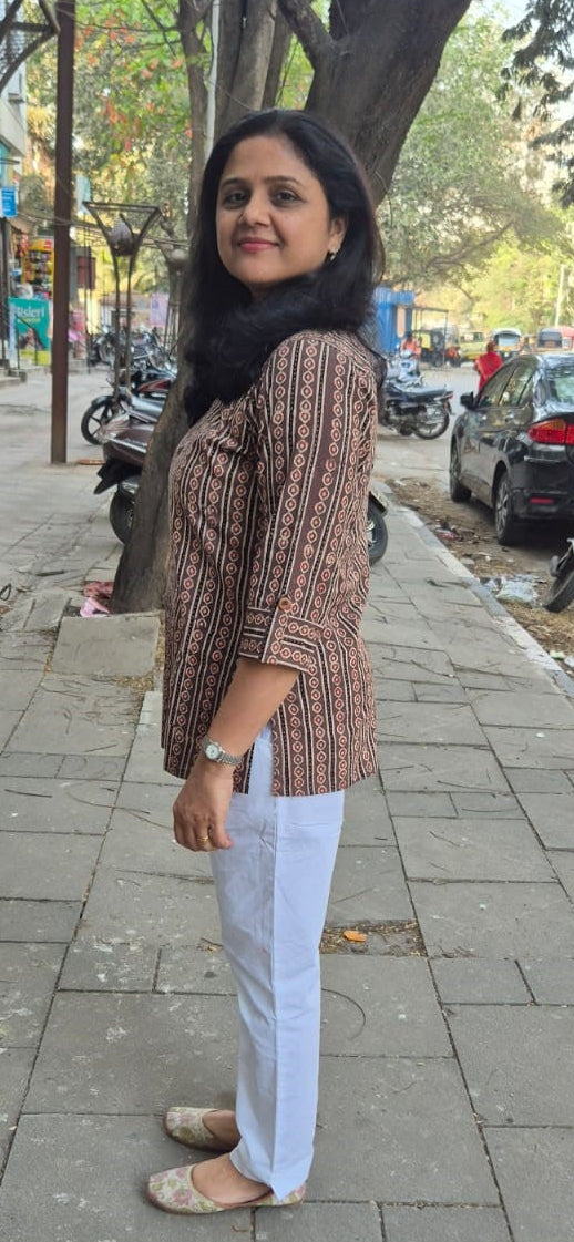 Brown Cotton Ajrakh Short Top