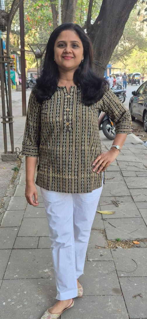 Gray Brown Cotton Ajrakh Short Top