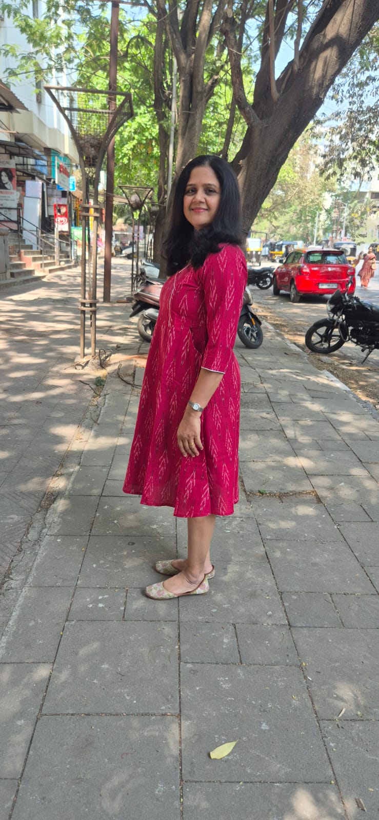 Red Handloom Ikkat One Piece