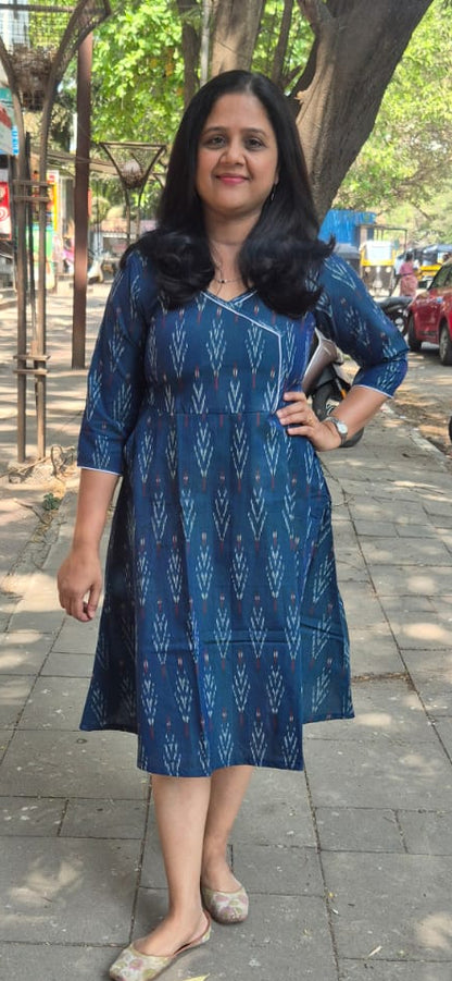 Navy Blue Handloom Ikkat One Piece