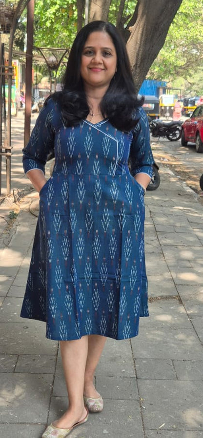 Navy Blue Handloom Ikkat One Piece