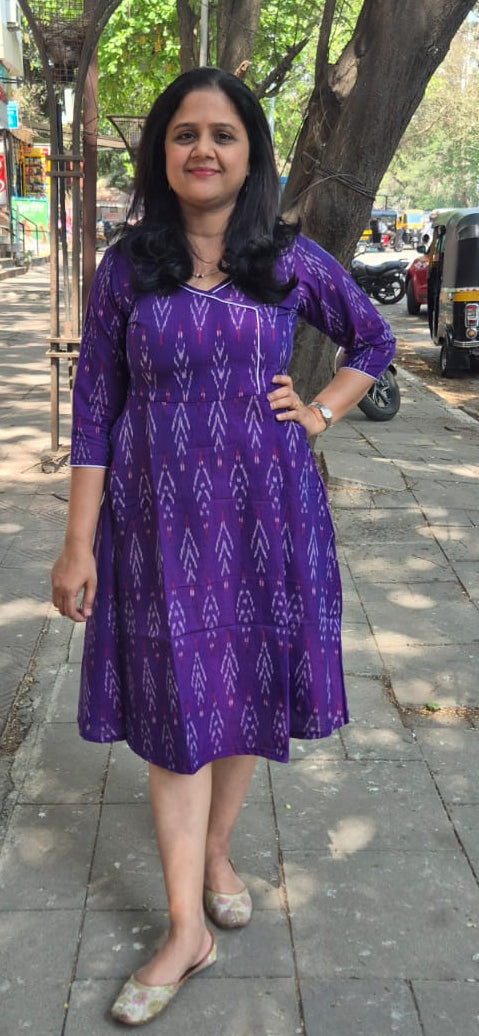 Purple Handloom Ikkat One Piece