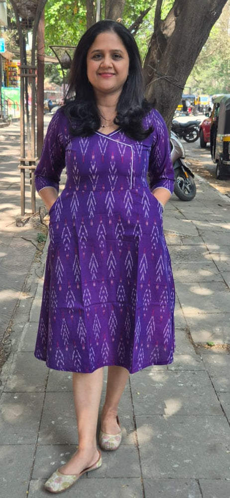 Purple Handloom Ikkat One Piece