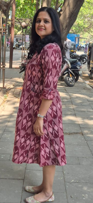 Maroon Handloom Ikkat One Piece
