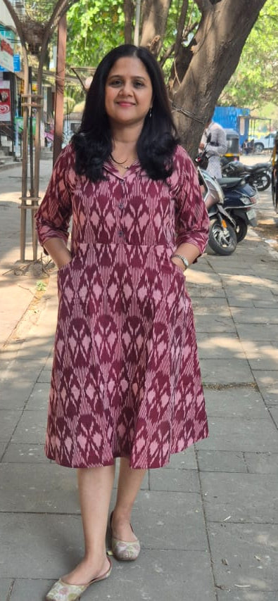Maroon Handloom Ikkat One Piece