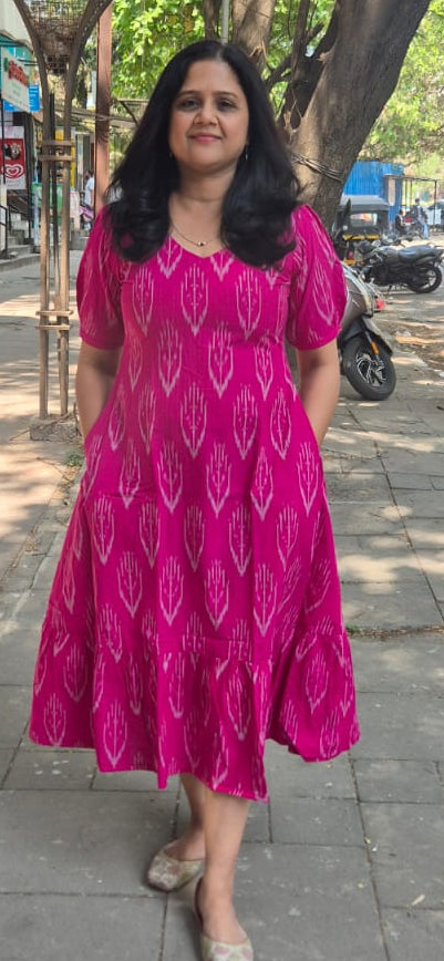 Magenta Handloom Ikkat One Piece