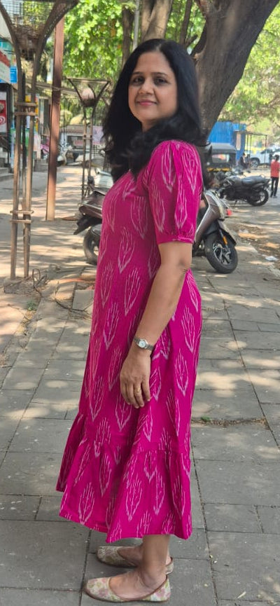 Magenta Handloom Ikkat One Piece
