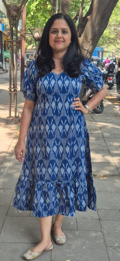 Royal Blue Handloom Ikkat One Piece