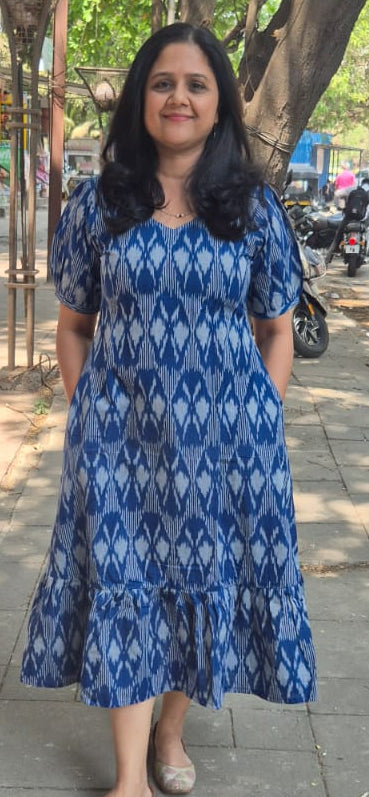 Royal Blue Handloom Ikkat One Piece