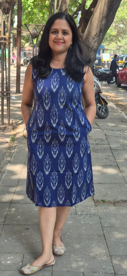 Royal Blue Handloom Ikkat One Piece