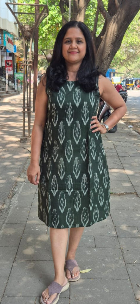 Green Handloom Ikkat One Piece