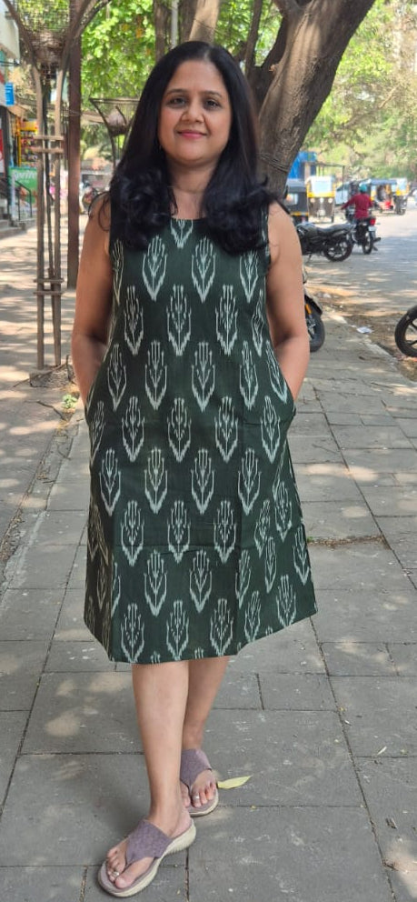 Green Handloom Ikkat One Piece