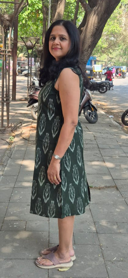 Green Handloom Ikkat One Piece