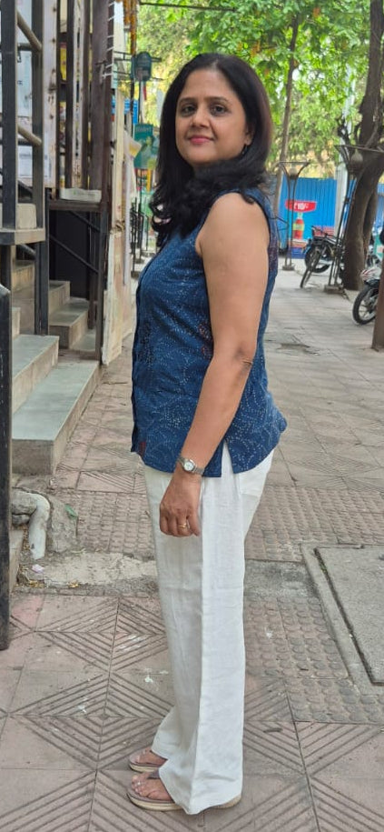 Indigo Block Printed Slub Ajrakh Shirt