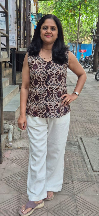 Light Brown Block Printed Slub Ajrakh Shirt