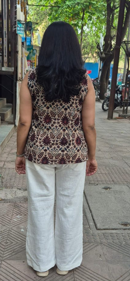 Light Brown Block Printed Slub Ajrakh Shirt