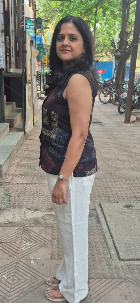 Black Block Printed Slub Ajrakh Shirt