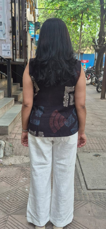 Black Block Printed Slub Ajrakh Shirt