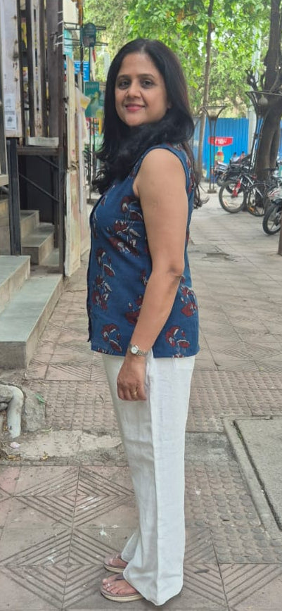 Indigo Block Printed Slub Ajrakh Shirt