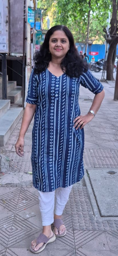 Indigo Pure Cotton Printed Kurta