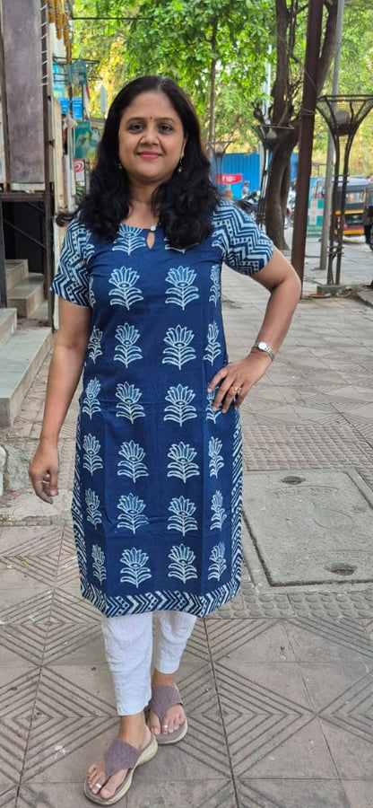 Indigo Pure Cotton Printed Kurta