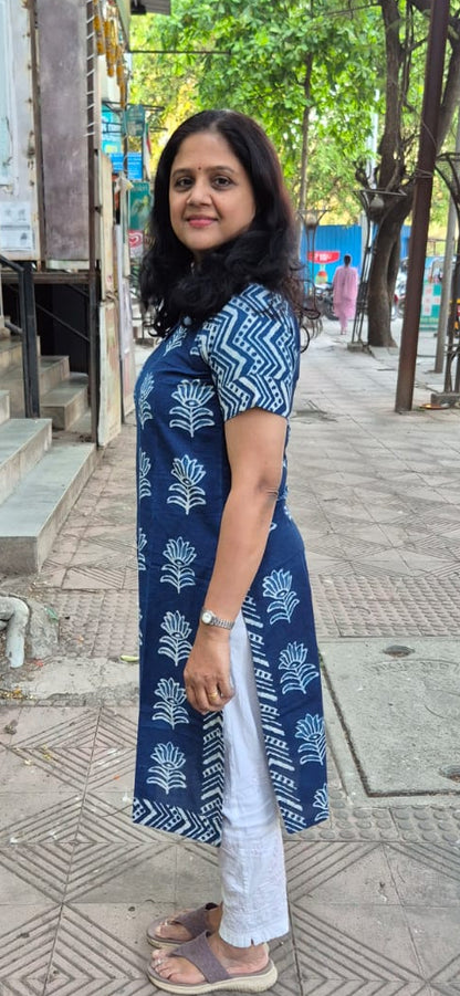 Indigo Pure Cotton Printed Kurta