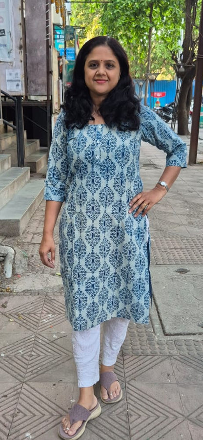 Indigo Pure Cotton Printed Kurta