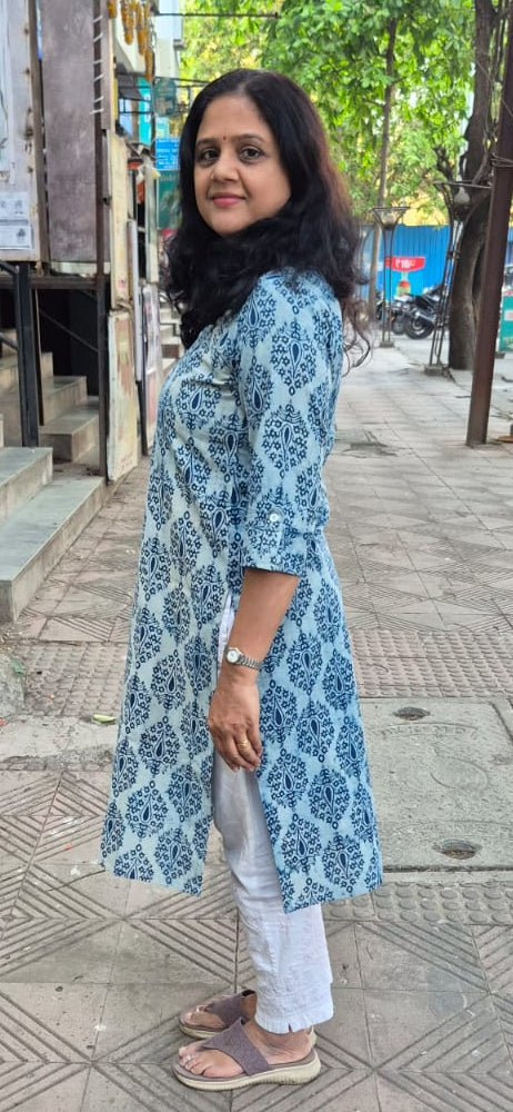 Indigo Pure Cotton Printed Kurta