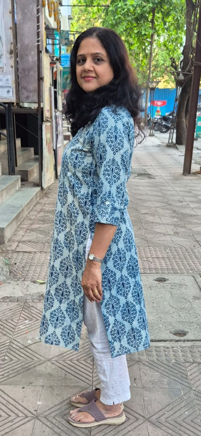 Indigo Pure Cotton Printed Kurta