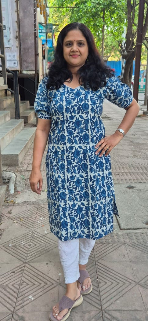 Indigo Pure Cotton Printed Kurta