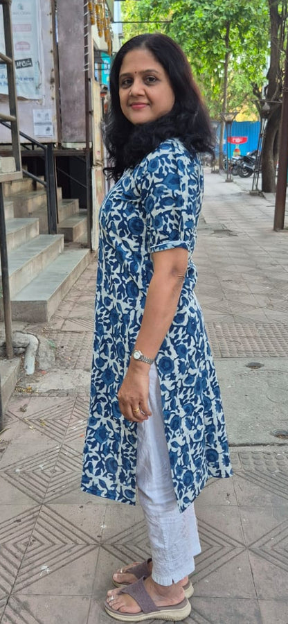 Indigo Pure Cotton Printed Kurta