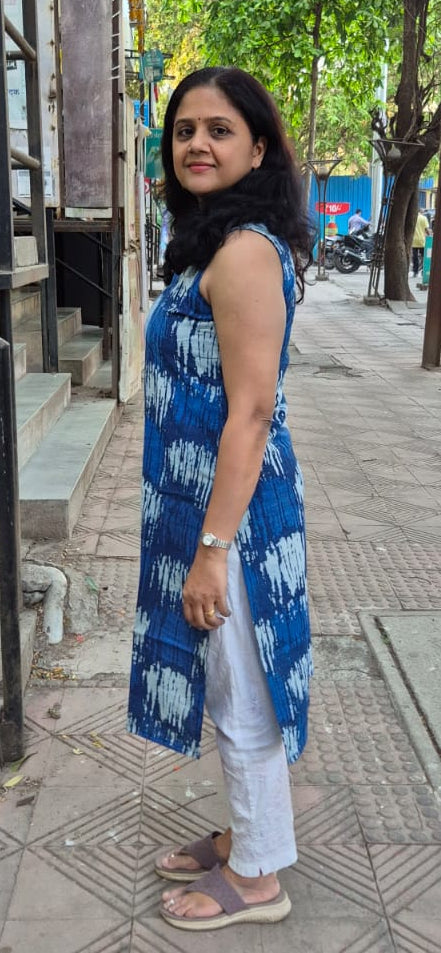 Indigo Pure Cotton Printed Sleeveless Kurta